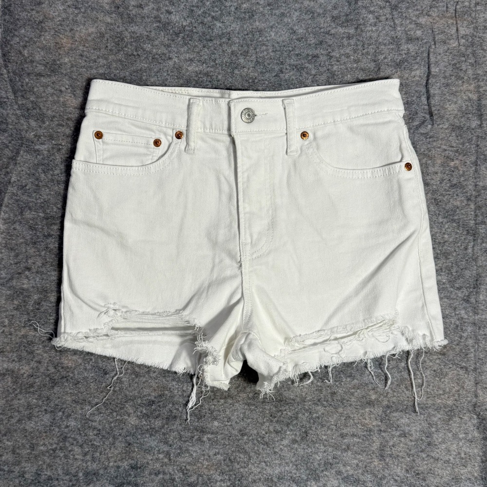 Levis High Rise Distressed Denim Shorts White Womens Size 28 Frayed Cut Off NWOT - Picture 1 of 8
